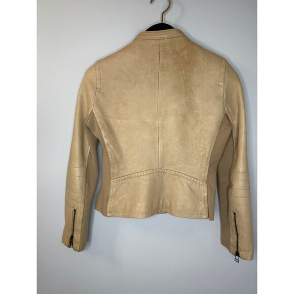 J. Crew Collection Y2K Leather Vintage Motto Zip Jacket Beige Women's 2 - Picture 9 of 13